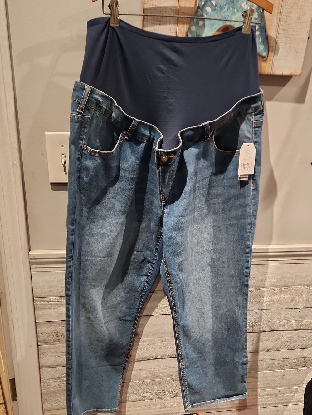 NWT Time & Tru Light Blue Denim Maternity Jeans w/Navy Support Panel SZ XXL (20)